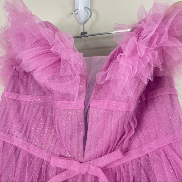 Mac Duggal Purple Strapless Glitter Tulle Gown Pink Womens 8 Prom Formal Dress - Picture 8 of 13